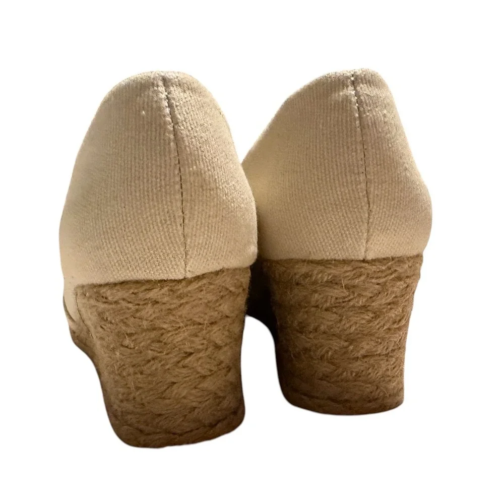 Adrienne Vittadini Bailee Beige Canvas Espadrille Wedge Sandals Womens 6.5M